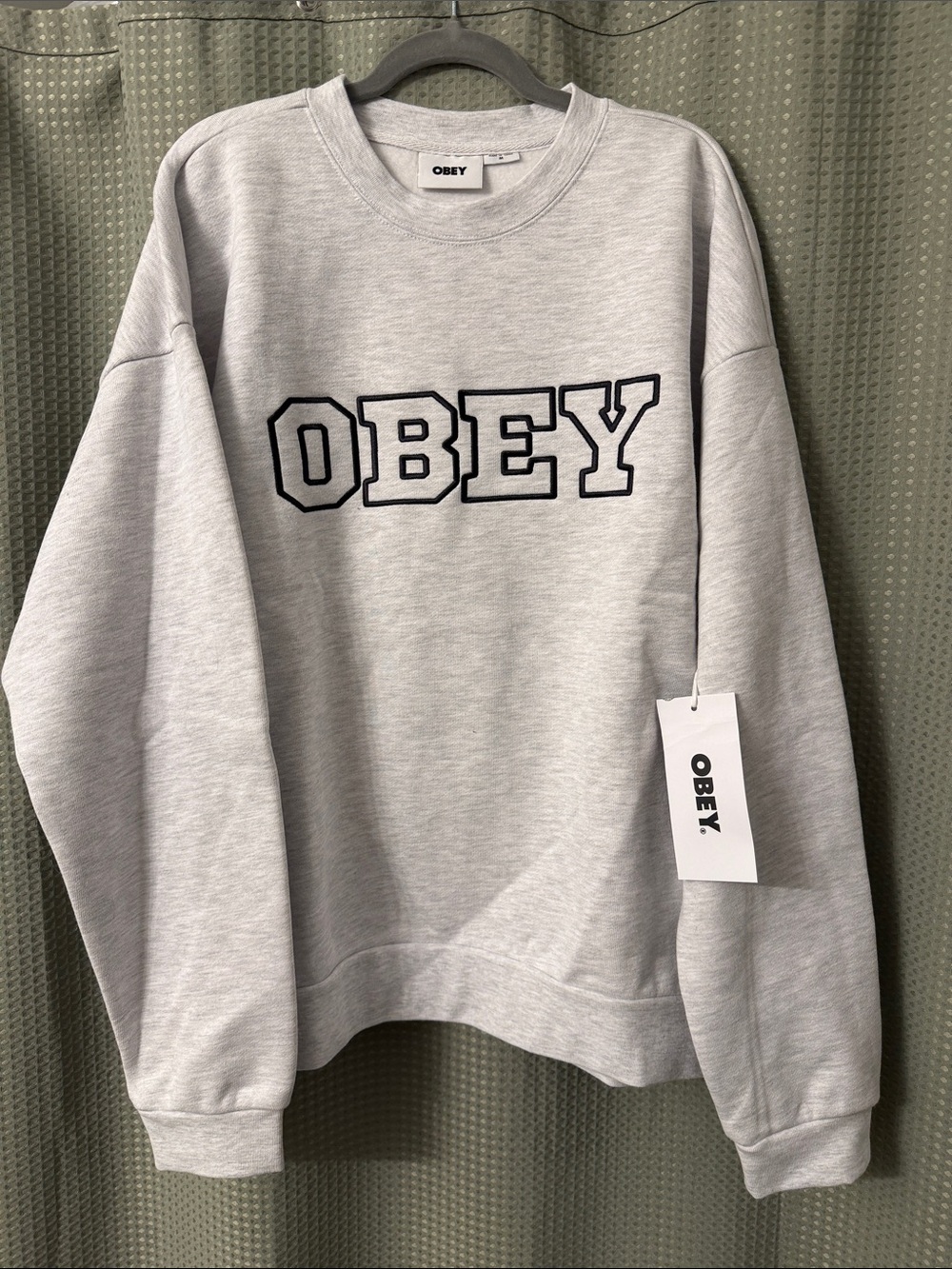 Obey Light Gray Crewneck Sweatshirt with Black Outlined Logo
